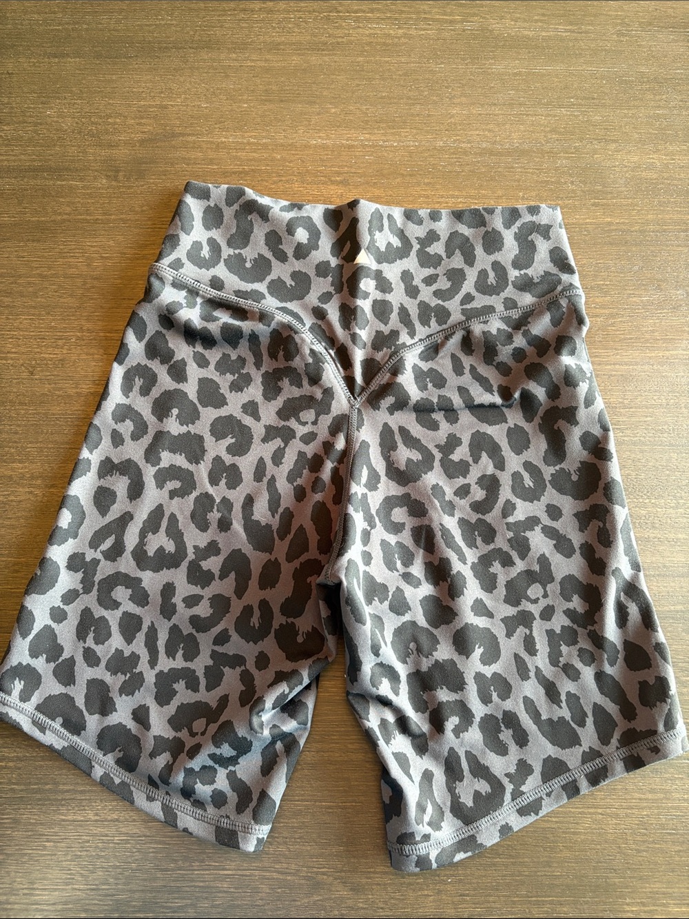 High-Waist Gray Leopard Bike Shorts for Women - Picture 2 of 4